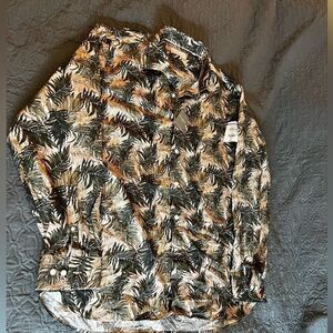 Hickey Freeman Tropical Leaf Print Long Sleeve Button Down Shirt Men’s XL NWT